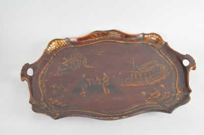 Lot 254 - A 19th century chinoiserie lacquered tray,...