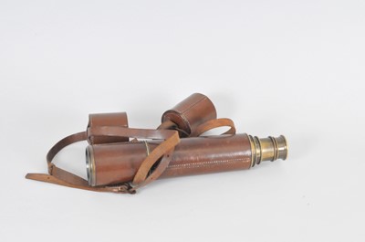 Lot 258 - A leather-cased brass five-drawer telescope,...
