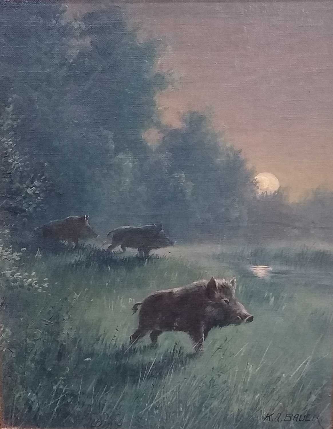 Lot 9 - K.A. Bauer, Pair of oils of Forest Hogs and Blackgame