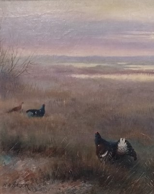 Lot 9 - K.A. Bauer, Pair of oils of Forest Hogs and Blackgame
