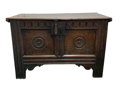 Lot 481 - A good 17th century oak coffer with a nulled...