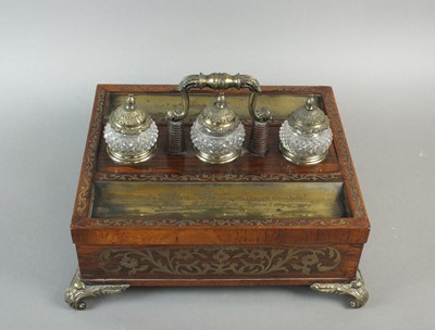 Lot 438 - A Regency mahogany and brass inlaid desk stand