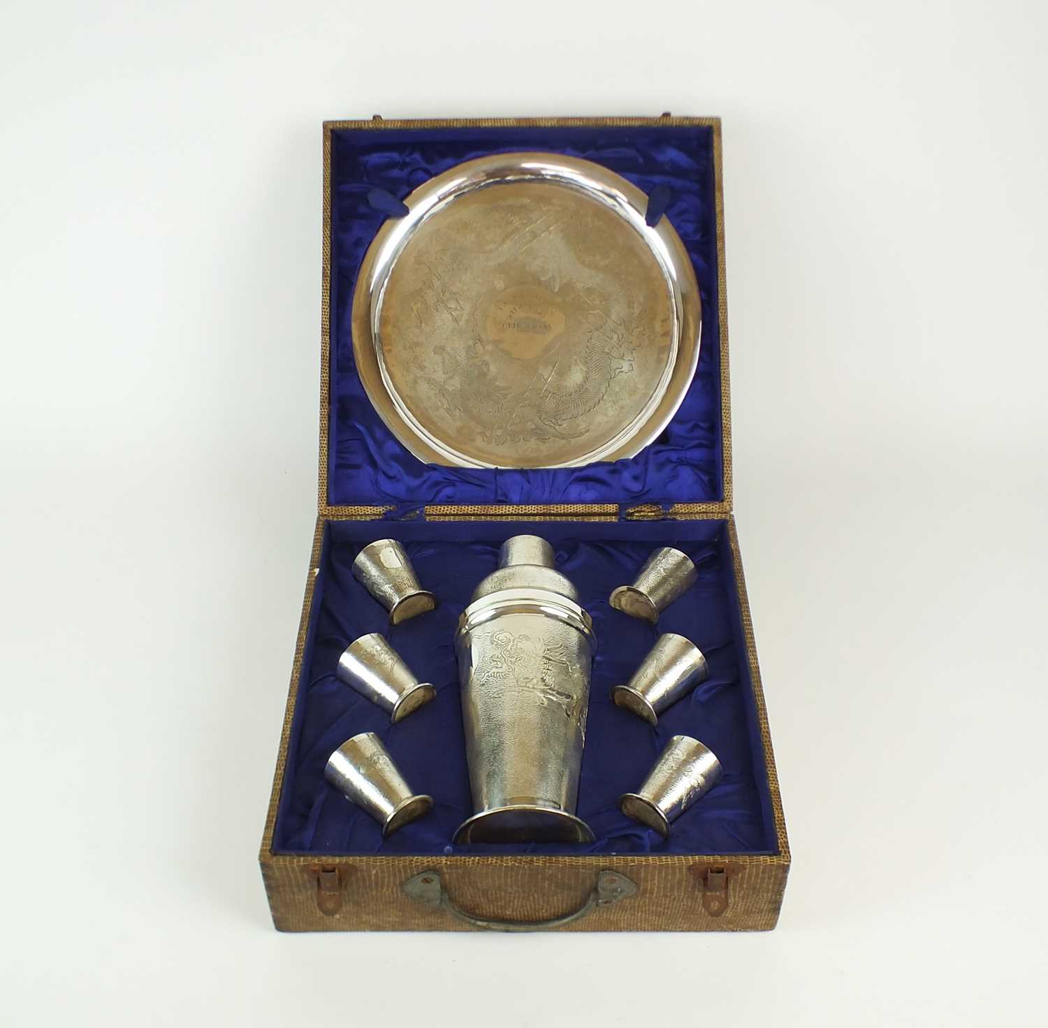 Lot 93 - A cased Chinese white metal cocktail set