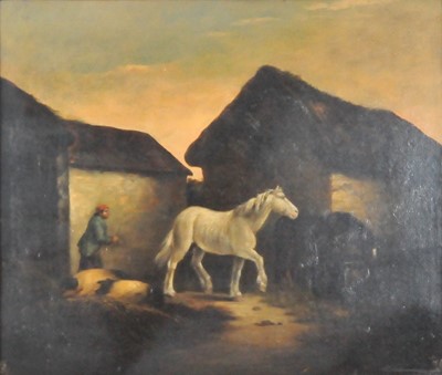 Lot 80 - Follower of George Morland, a farmyard scene...