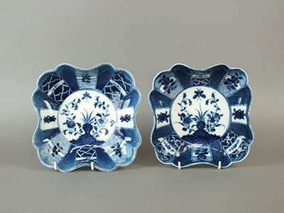 Lot 211 - A pair of Caughley 'Holed Rock' square dessert dishes, circa 1778-80