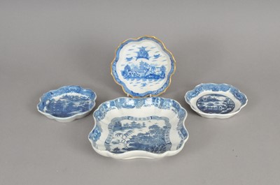 Lot 282 - Three Caughley teapot stands and a square dessert dish, circa 1780s