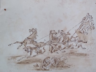 Lot 398 - Collection of 18th Century watercolour sketches of horse and coaching scenes