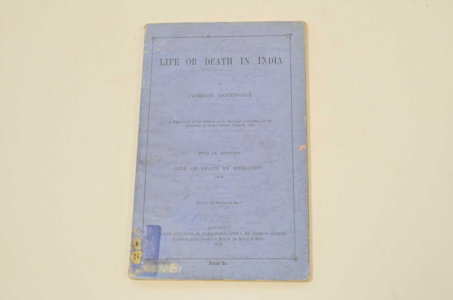 Lot 77 - NIGHTINGALE, Florence, Life or Death in India,...