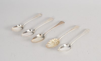 Lot 360 - A collection of five silver tablespoons