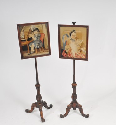 Lot 378 - A pair of 19th century mahogany pole screens,...