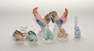 Lot 212 - Seven Herend porcelain models of animals and a rectangular trinket box