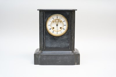 Lot 297 - A 19th century slate cased mantle clock, with...