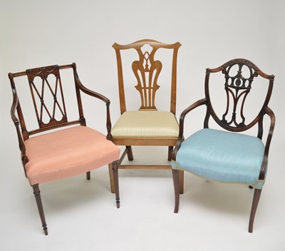 Lot 372 - Two mahogany armchairs and a single dining...