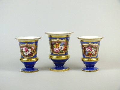 Lot 258 - A garniture of three English porcelain vases, circa `1830