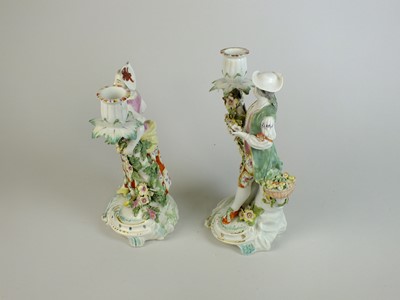 Lot 246 - A pair of Derby porcelain candlesticks, circa 1760