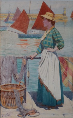 Lot 126 - Ralph Todd RA, Newlyn School (British 1856-1932), Lady at the Harbourside