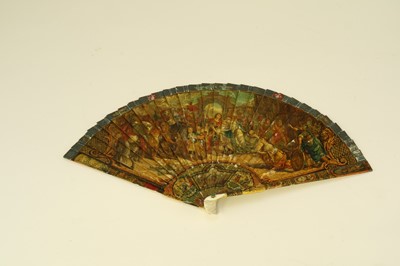 Lot 369 - A Continental hand painted ivory fan, 19th century