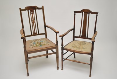 Lot 320 - An Edwardian mahogany elbow chair with strung...