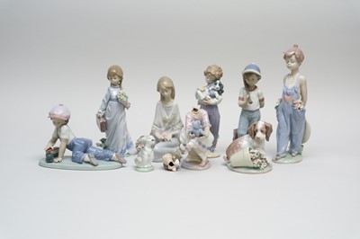 Lot 297 - Nine Lladro porcelain figures late 20th...