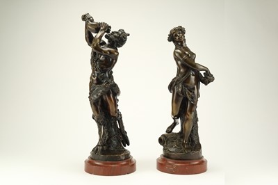 Lot 353 - After Claude Michel Clodion, a pair of French bronze figures of a satyr and Bacchante