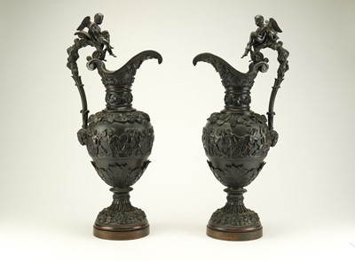 Lot 354 - A pair of Rennaissance revival bronze wine ewers, 19th century