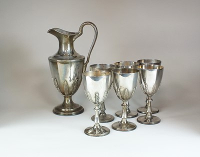 Lot 11 - A silver wine ewer and six silver goblets