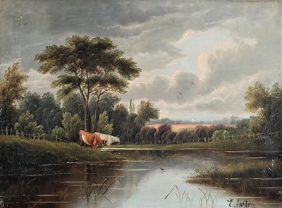 Lot 65 - E Honton (British School) Pair of Waterside Country Landscapes