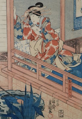 Lot 111 - Japanese Woodblock Print of an Actress leaning on a balcony