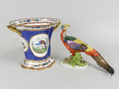 Lot 299 - Paris porcelain model of a pheasant and a Copeland vase