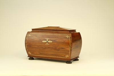 Lot 364 - A mid-Victorian brass inlaid rosewood tea caddy