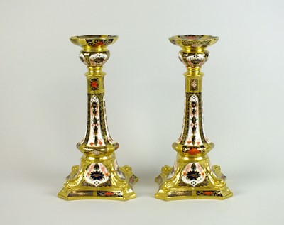 Lot 292 - A pair of Royal Crown Derby imari candlesticks