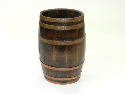 Lot 345 - A coopered barrel umbrella stand, in oak with...