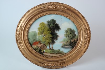 Lot 69 - British School, Pair of Oval Landscapes