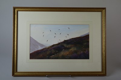 Lot 31 - Berrisford Hill (British 20th Century), Birds flying over heather topped hills