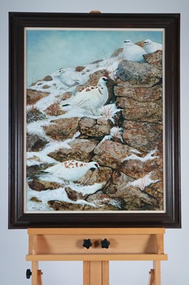 Lot 72 - Teresa Davis (British Contemporary), Birds on snow capped rocks