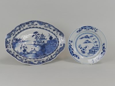 Lot 325 - A Chinese blue and white oval dish, 18th...