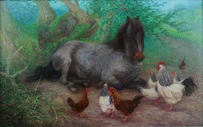 Lot 48 - Denby Sweeting (British 1936-2020), Pony and Hens