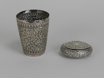 Lot 95 - A 19th century white metal Indian beaker and box