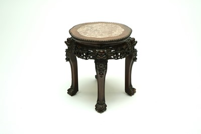 Lot 341 - A Chinese carved rosewood and marble vase stand, 19th century