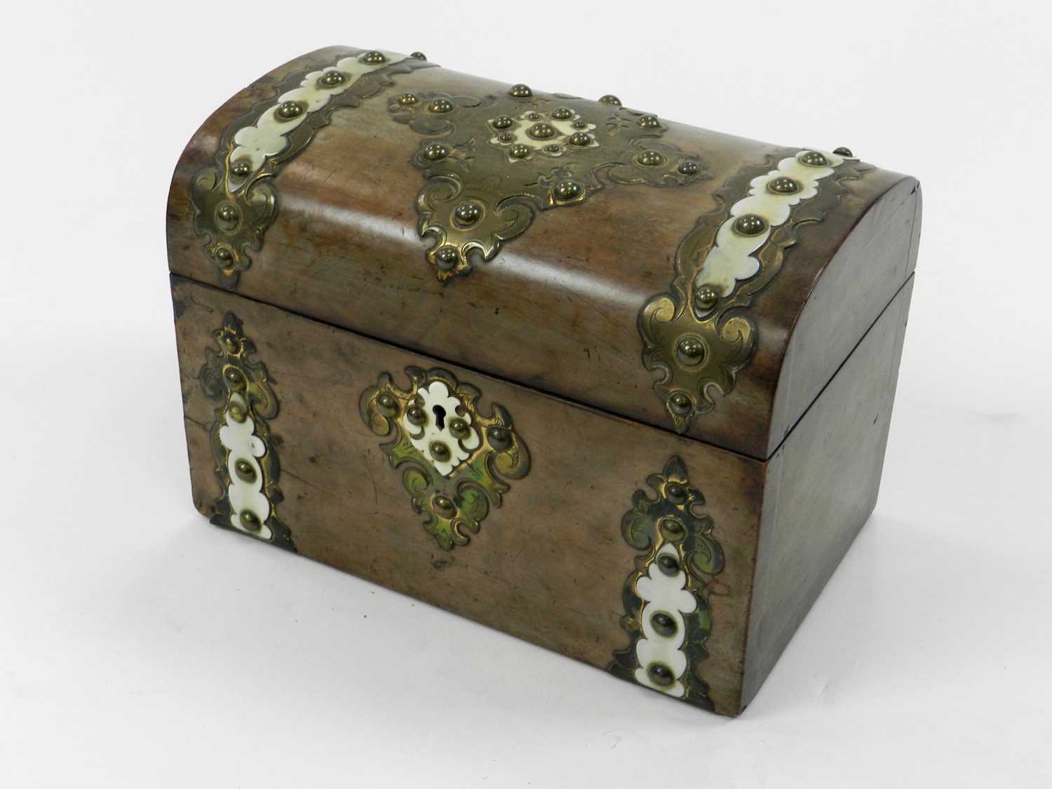 Lot 369 - A Victorian brass bound walnut tea caddy, of...