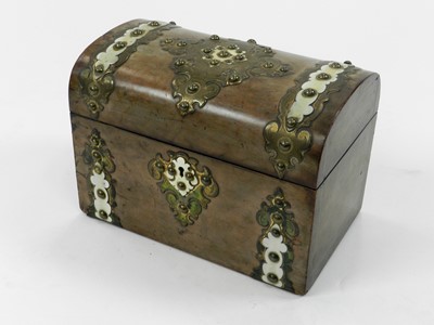 Lot 369 - A Victorian brass bound walnut tea caddy, of...