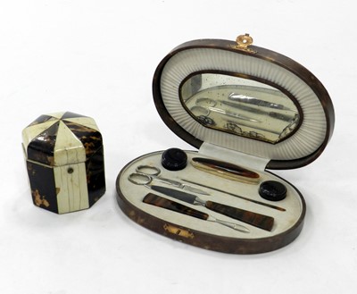 Lot 371 - A late Edwardian leather cased manicure set...