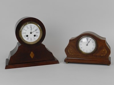 Lot 411 - An Edwardian mahogany mantel clock and another...