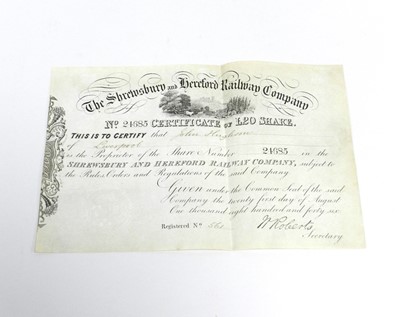 Lot 375 - A share certificate for the Shrewsbury and...