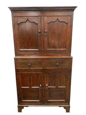 Lot 443 - A 19th-century oak court cupboard, the cavetto...