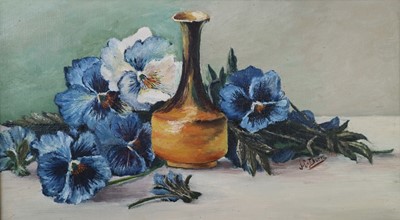 Lot 77 - J.C. Durie (British 20th Century) Still Life with Blue Pansies