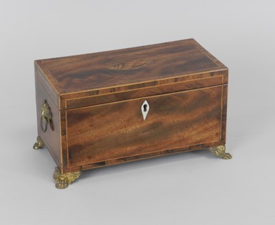 Lot 437 - A George III inlaid mahogany tea caddy, the...