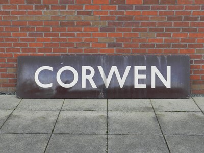 Lot 390 - A large enamel railway station sign for Corwen,...