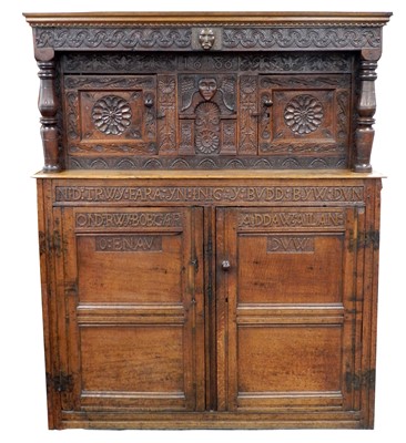 Lot 459 - A 17th century and later oak court cupboard,...