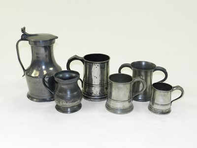 Lot 355 - A Victorian pewter quart mug, a pewter pint...